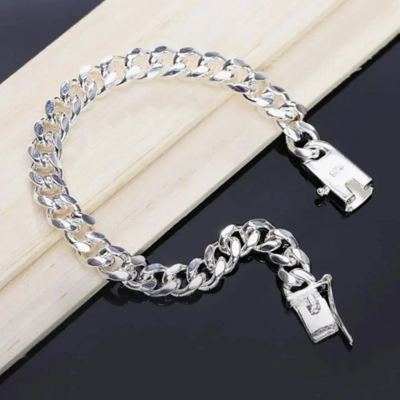 925 Sterling Silver 10 MM Chain Link Bracelet - Picture 10 of 10